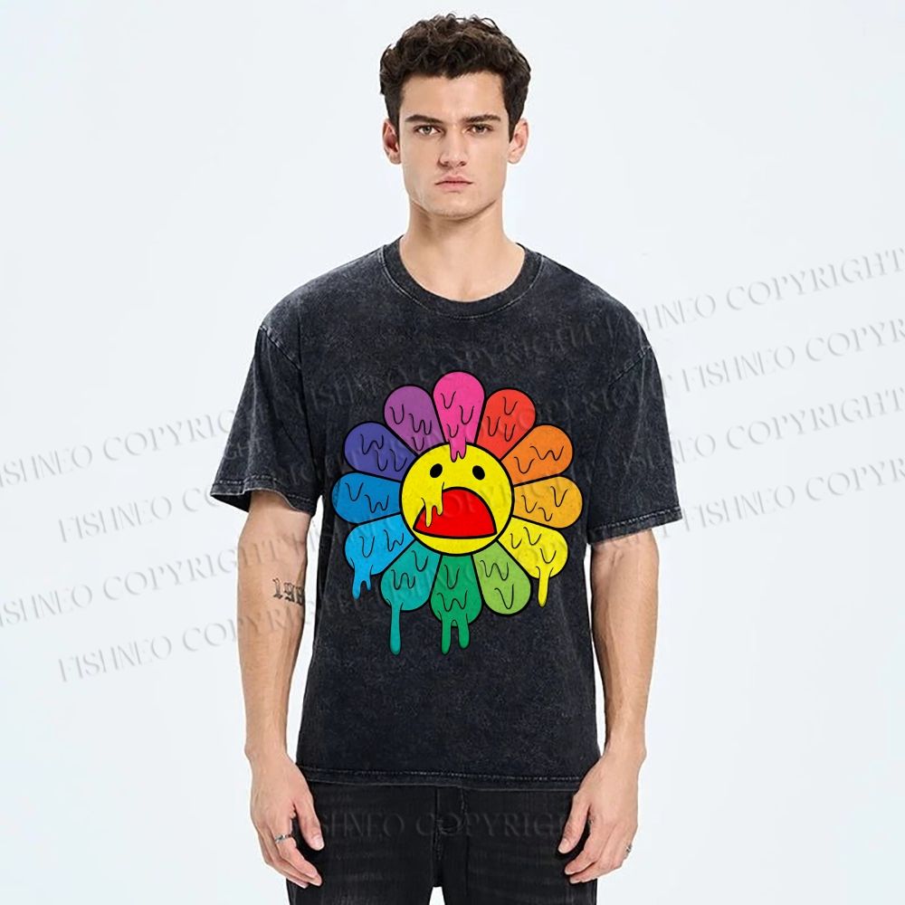 Unisex Takashi Murakami Flower Printed Washed Tee