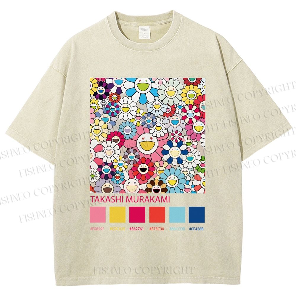 Unisex Takashi Murakami Flowers Printed Washed Tee