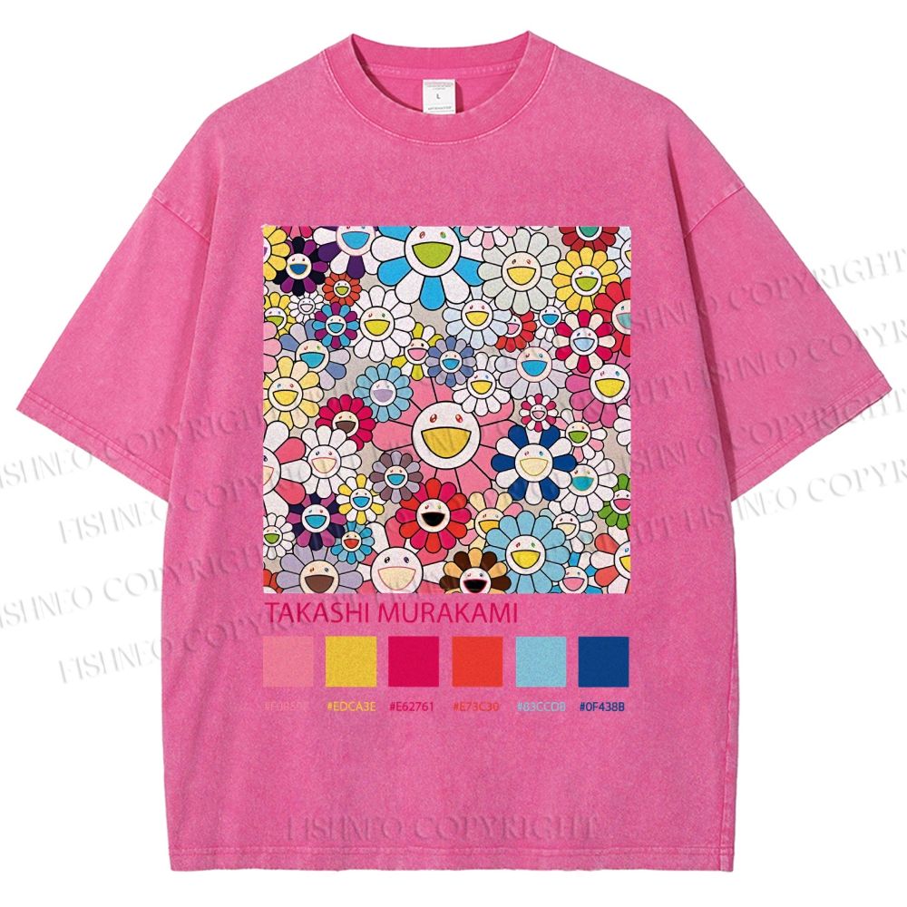 Unisex Takashi Murakami Flowers Printed Washed Tee