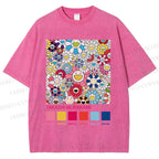 Unisex Takashi Murakami Flowers Printed Washed Tee