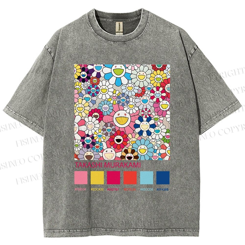 Unisex Takashi Murakami Flowers Printed Washed Tee