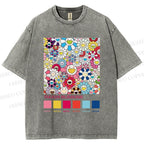 Unisex Takashi Murakami Flowers Printed Washed Tee