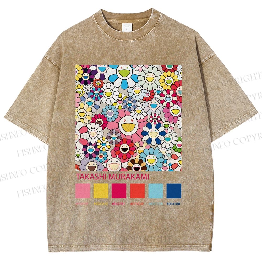 Unisex Takashi Murakami Flowers Printed Washed Tee