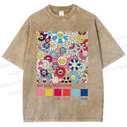 Unisex Takashi Murakami Flowers Printed Washed Tee