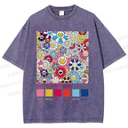 Unisex Takashi Murakami Flowers Printed Washed Tee