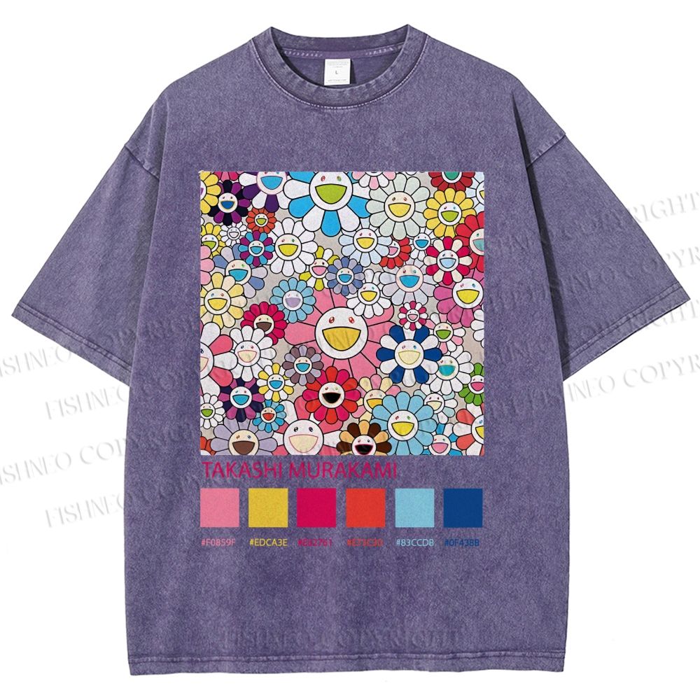 Unisex Takashi Murakami Flowers Printed Washed Tee