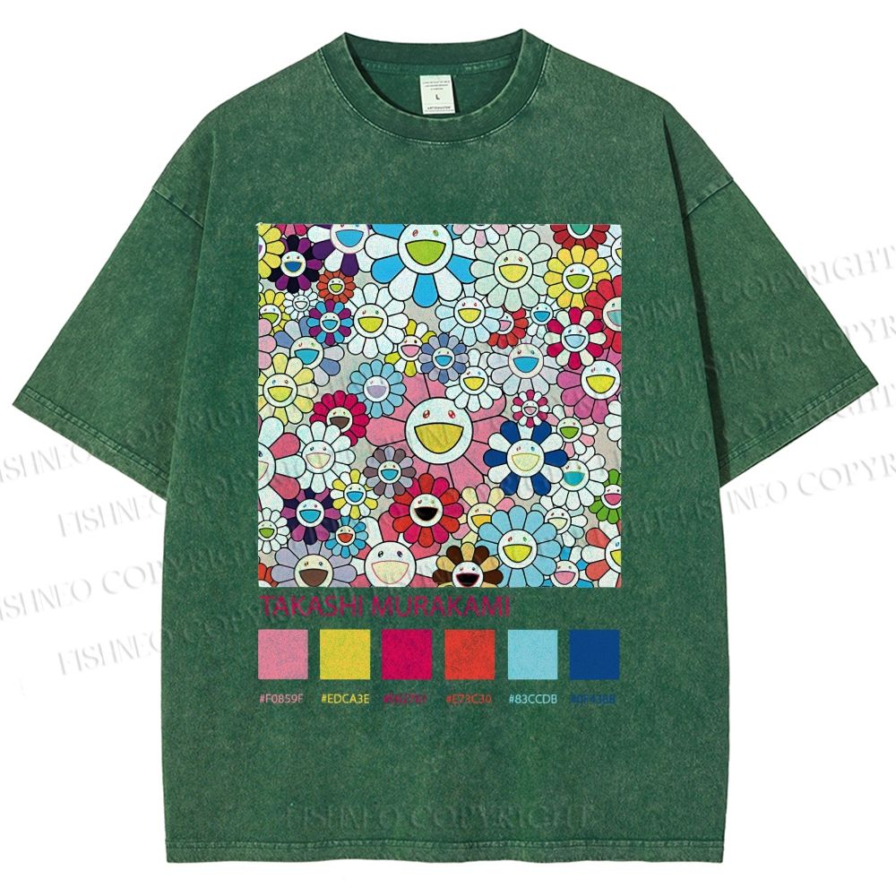 Unisex Takashi Murakami Flowers Printed Washed Tee