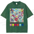 Unisex Takashi Murakami Flowers Printed Washed Tee