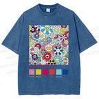 Unisex Takashi Murakami Flowers Printed Washed Tee