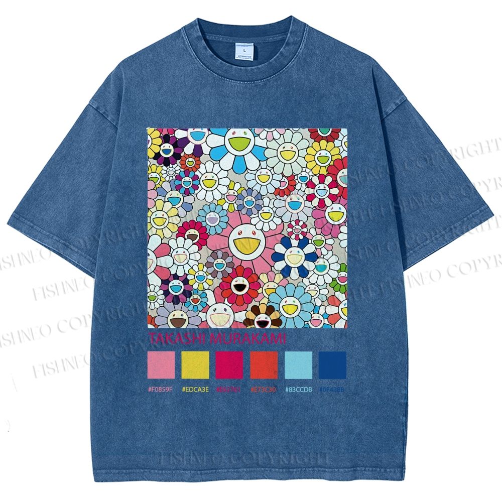 Unisex Takashi Murakami Flowers Printed Washed Tee