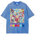 Unisex Takashi Murakami Flowers Printed Washed Tee