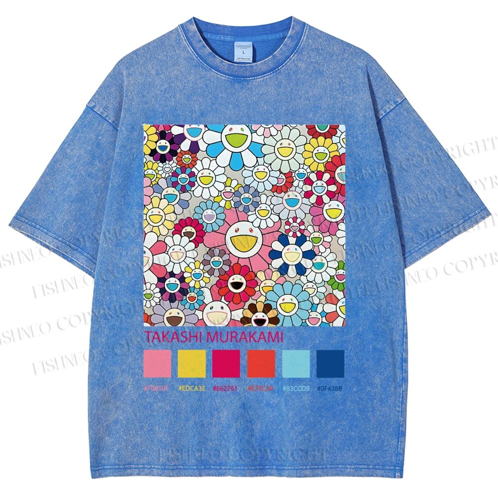 Unisex Takashi Murakami Flowers Printed Washed Tee