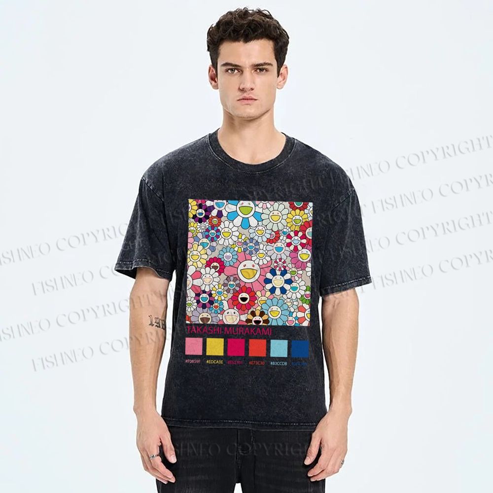 Unisex Takashi Murakami Flowers Printed Washed Tee