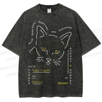 Unisex Cat Printed Washed Tee