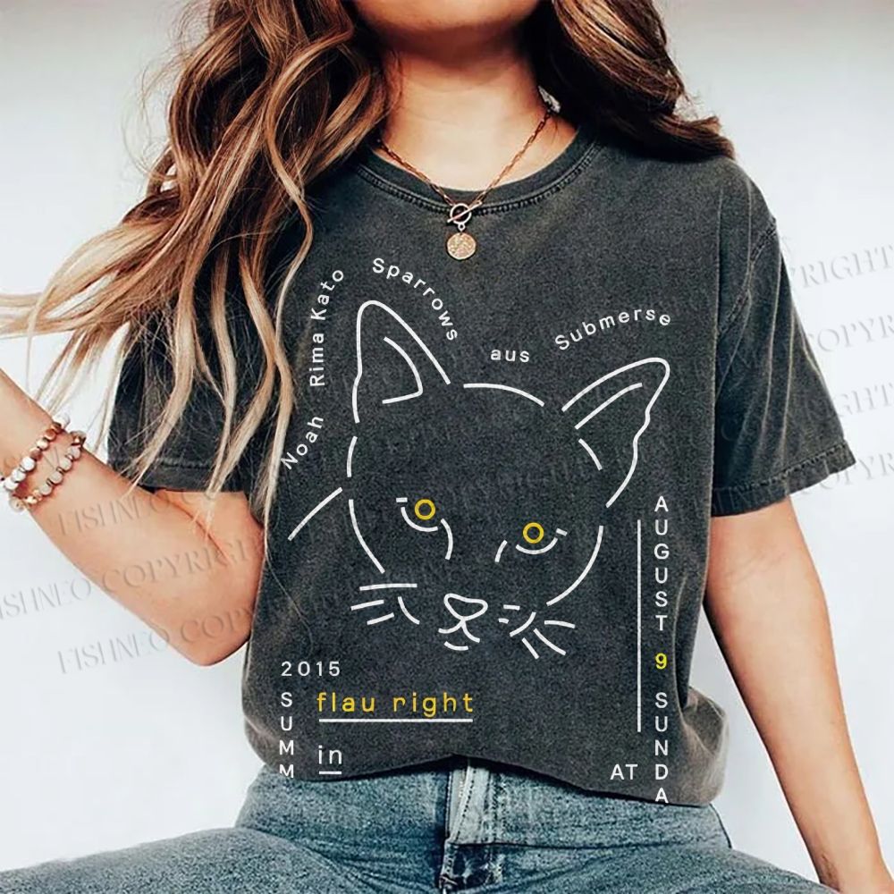 Unisex Cat Printed Washed Tee