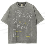 Unisex Cat Printed Washed Tee