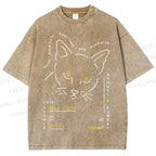 Unisex Cat Printed Washed Tee