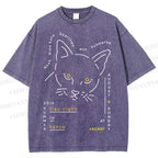 Unisex Cat Printed Washed Tee