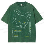 Unisex Cat Printed Washed Tee