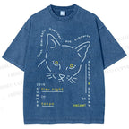 Unisex Cat Printed Washed Tee
