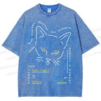 Unisex Cat Printed Washed Tee