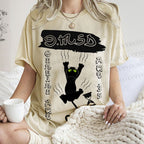 Unisex Black Cat Printed Washed Tee