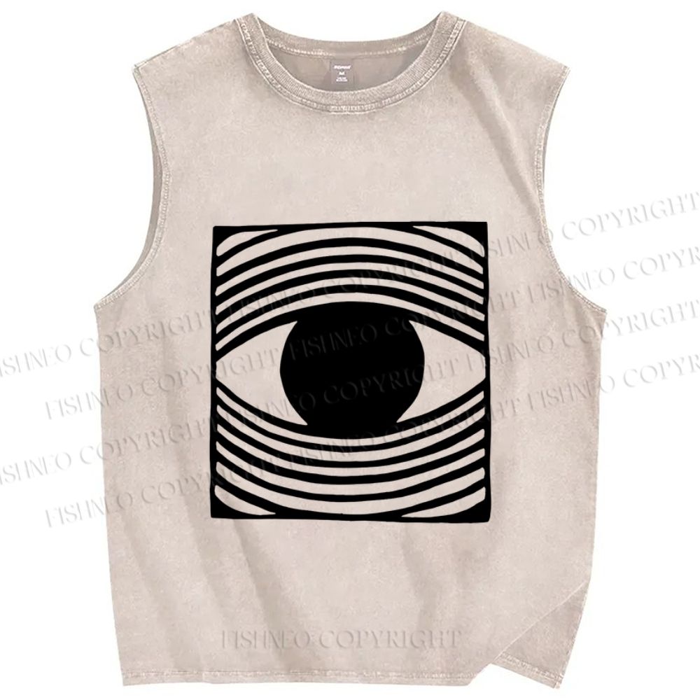 Unisex Artistic Geometric Eyes Printed Washed Tank Top