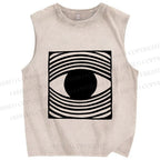 Unisex Artistic Geometric Eyes Printed Washed Tank Top