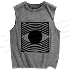 Unisex Artistic Geometric Eyes Printed Washed Tank Top