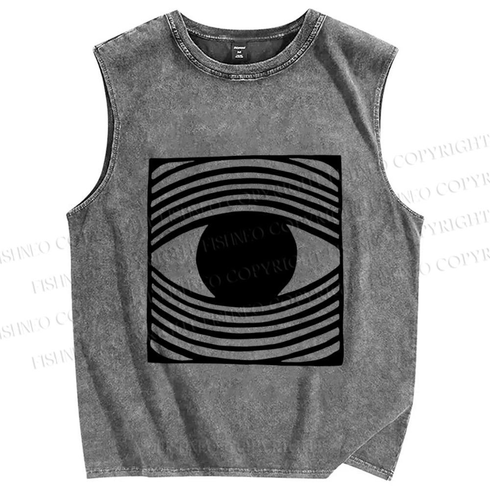 Unisex Artistic Geometric Eyes Printed Washed Tank Top