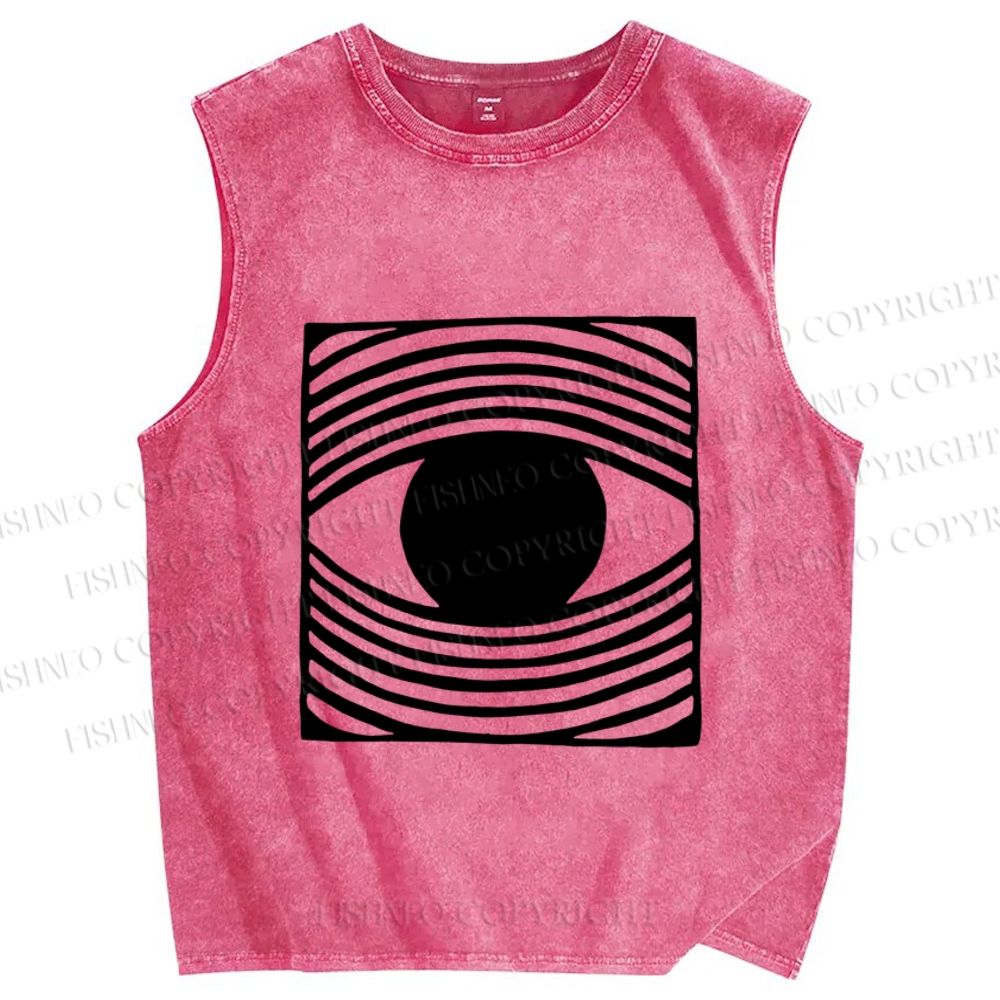 Unisex Artistic Geometric Eyes Printed Washed Tank Top