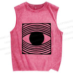 Unisex Artistic Geometric Eyes Printed Washed Tank Top