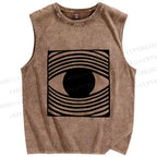 Unisex Artistic Geometric Eyes Printed Washed Tank Top