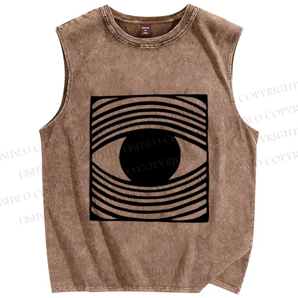 Unisex Artistic Geometric Eyes Printed Washed Tank Top