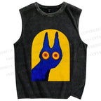 Unisex Artistic Cat Printed Washed Tank Top