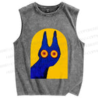 Unisex Artistic Cat Printed Washed Tank Top