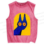 Unisex Artistic Cat Printed Washed Tank Top