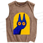 Unisex Artistic Cat Printed Washed Tank Top