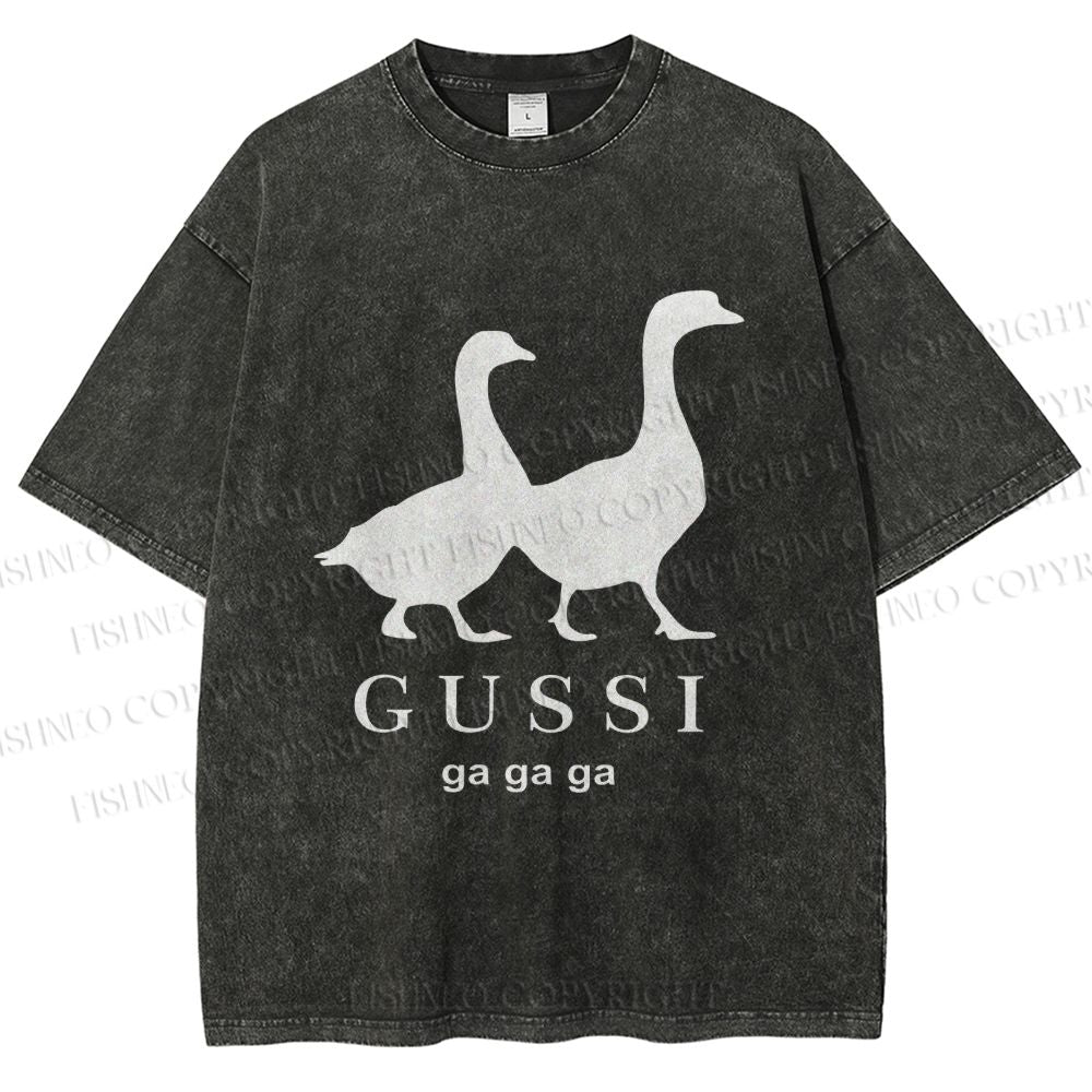 Unisex Goose Printed Washed Tee