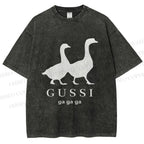 Unisex Goose Printed Washed Tee