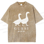 Unisex Goose Printed Washed Tee
