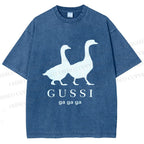 Unisex Goose Printed Washed Tee