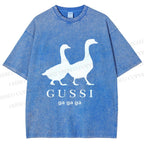 Unisex Goose Printed Washed Tee