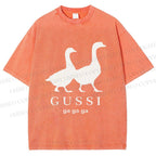 Unisex Goose Printed Washed Tee