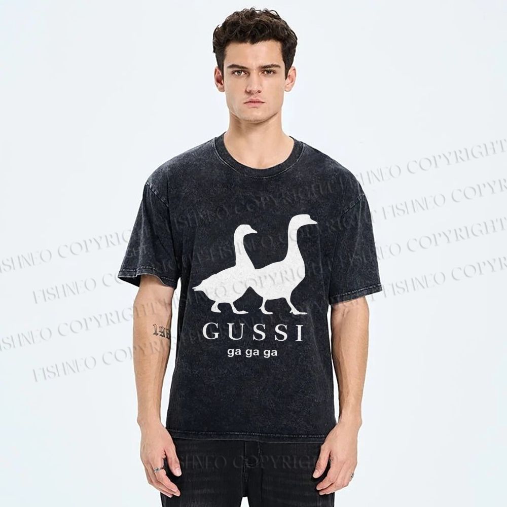 Unisex Goose Printed Washed Tee