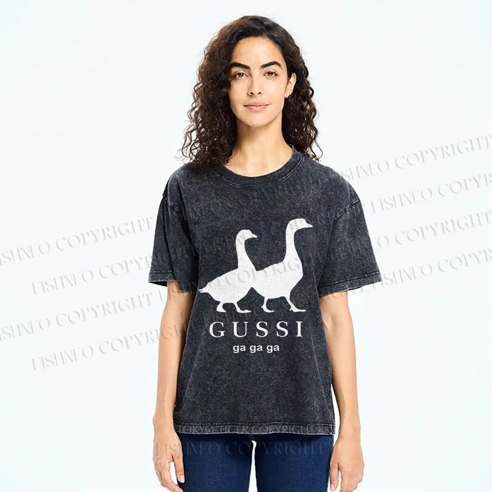 Unisex Goose Printed Washed Tee
