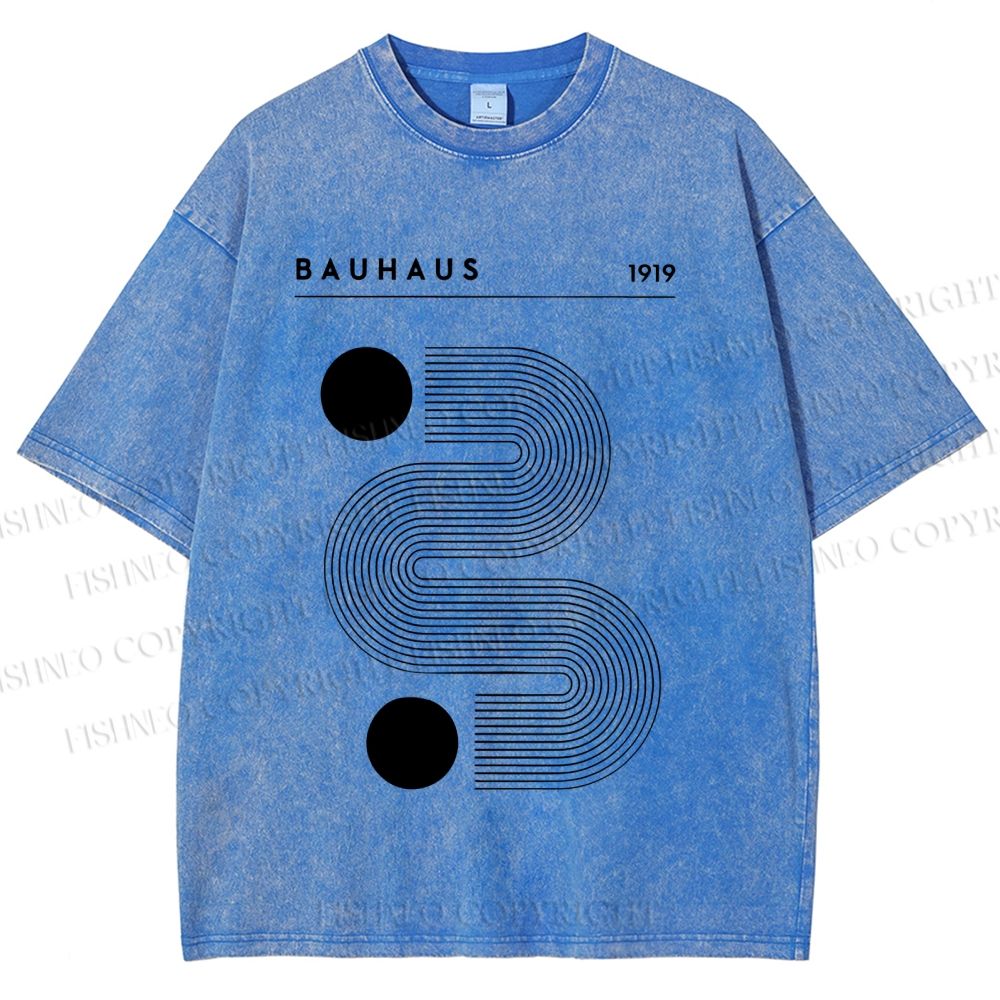 Unisex Geometric Line Art Printed Washed Tee