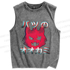Unisex Wolf Printed Washed Tank Top