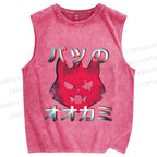 Unisex Wolf Printed Washed Tank Top