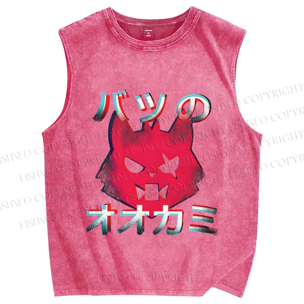 Unisex Wolf Printed Washed Tank Top